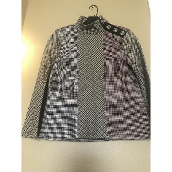 Zara Brown Black Long Sleeve Plaid Houndstooth Patchwork Button Top Size XS - Picture 3 of 9